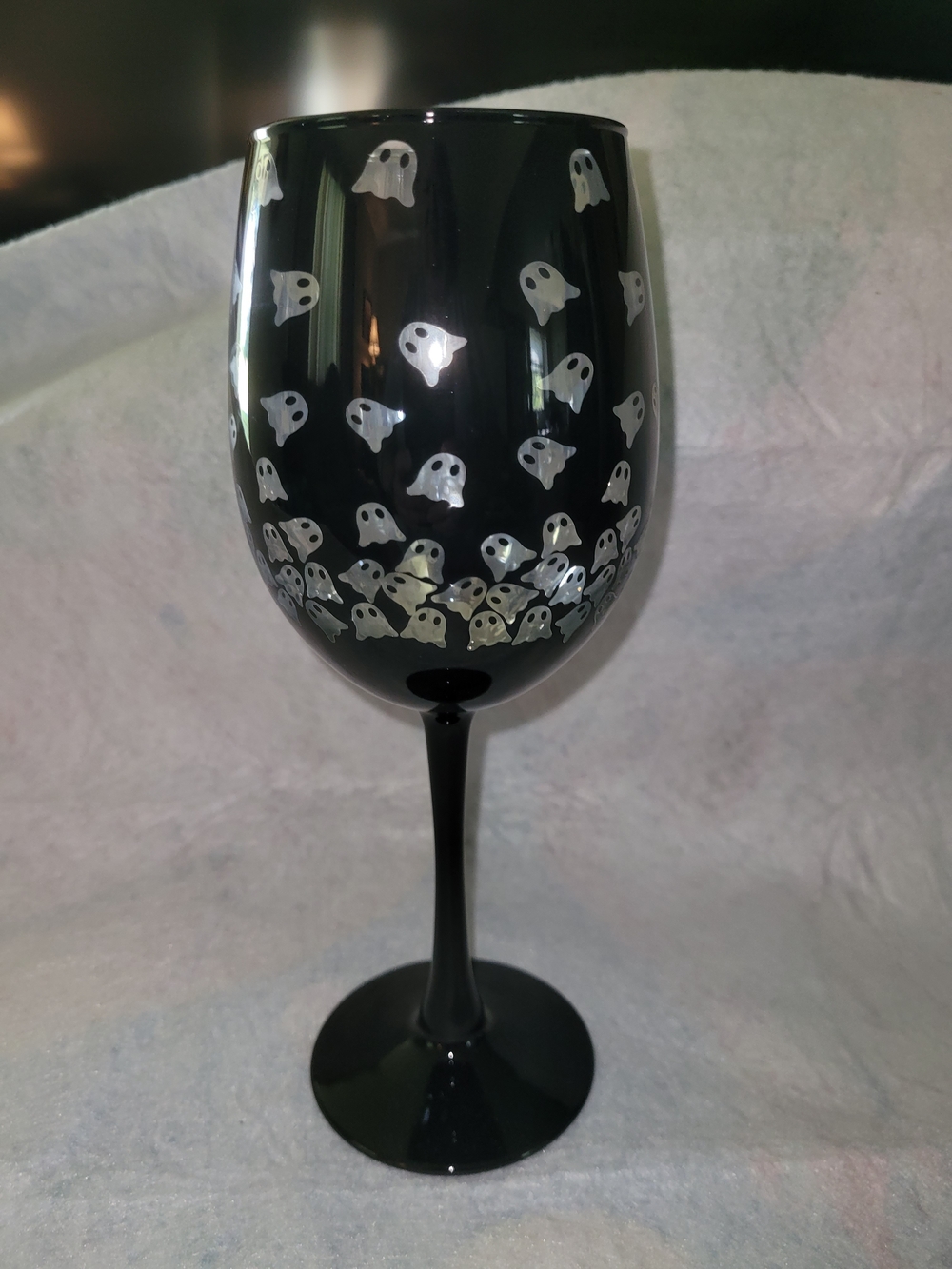 Black Wine Glass with Silver Ghost Design - Unbranded